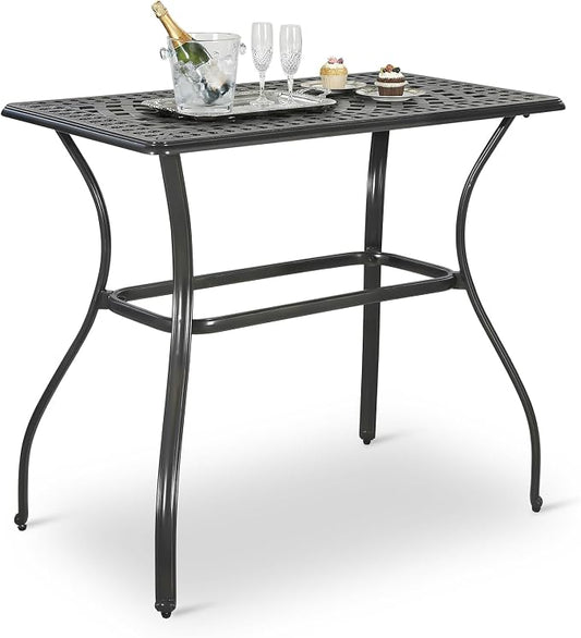 VIVIJASON Outdoor Bar Table, 42" x 24" Cast Aluminum Counter Height Table, All-Weather Patio Rectangle Pub Table with Adjustable Feet, High Top Dining Table for Backyard, Deck, Garden, Antique Bronze
