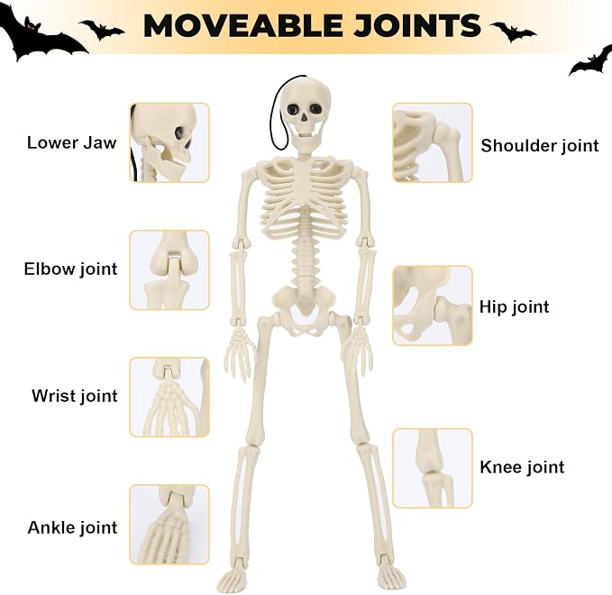 5 Packs Halloween Skeleton Decorations, 16" Halloween Mini Skeleton with Posable Joints, Spooky Poseable Plastic Skeletons for Yard Garden Lawn Haunted House Graveyard Props Decor