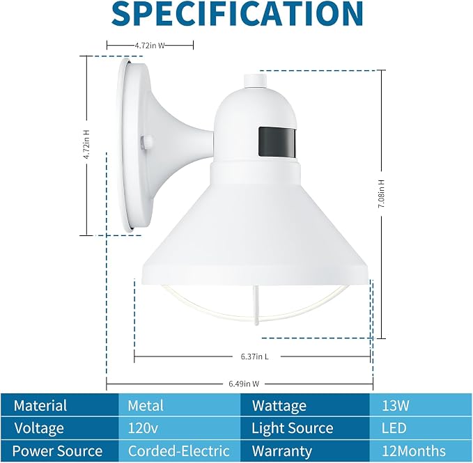 2 Pack Dusk Dawn Motion Sensor Outdoor LED Porch Light Fixtures | Exterior Wall Sconce White Outside Barn Lightings Rustic Wall Mount Lantern for House Patio Garage Farmhouse Entryway