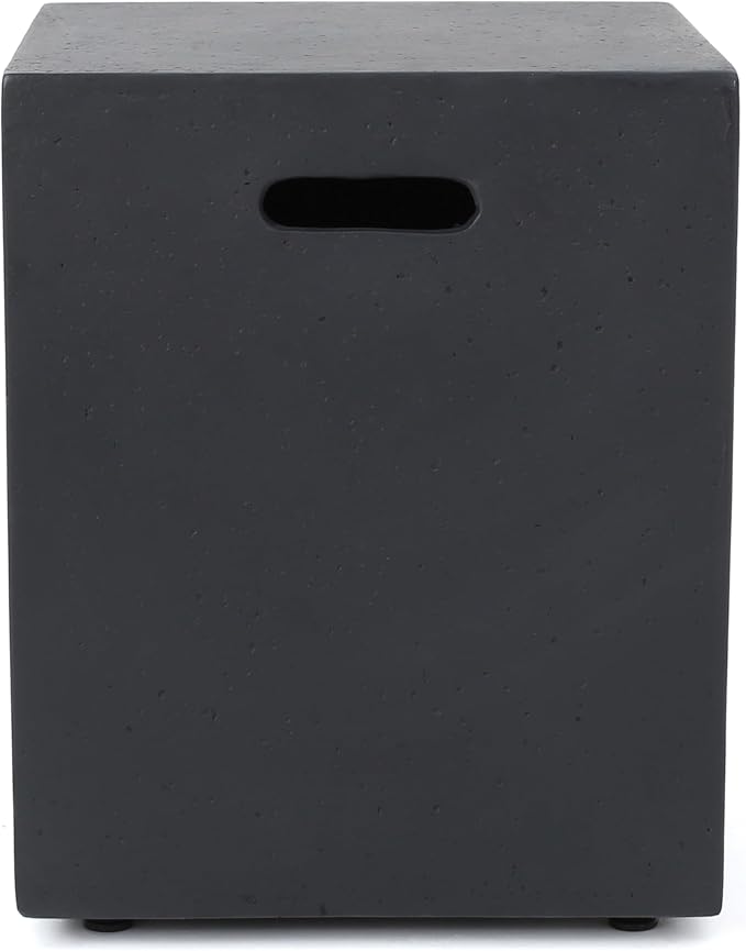 Christopher Knight Home Belgian Patio Furniture Set with Fire Pit Table and Tank Holder, Outdoor Conversation Set with Fire Table, Acacia Wood Lounge Chair Outdoor Set of 4, Teak+Cream+Dark Grey