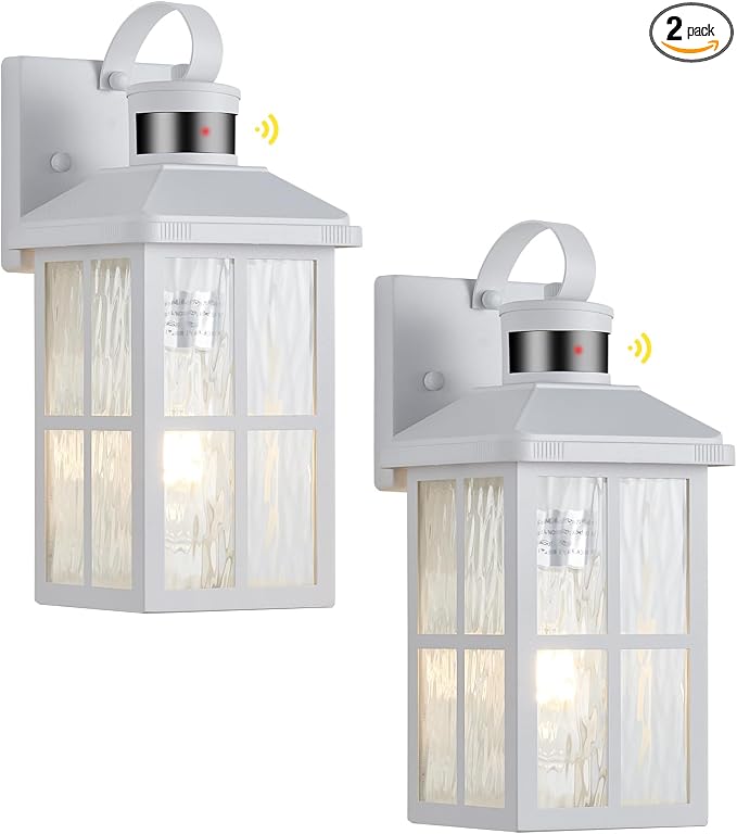2 Pack Motion Sensor Porch Light Dusk to Dawn Outdoor Wall Light | Exterior Lighting Fixtures Modern Outside Wall Mount Coach Lamp for House Garage Patio Front Door(White)