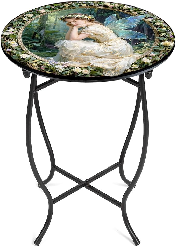 Indoor Outdoor Side Table, Metal Round Side Table, Weather Resistant Patio Table for Porch Yard Balcony, Easy Assembly