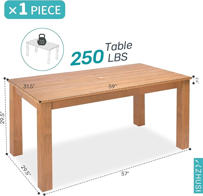 ZHUSI Outdoor Dining Table HDPE Material (Teak, 1 Table)