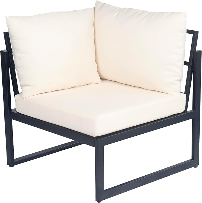 Christopher Knight Home Gevin 5-Seater Acacia Wood Metal Patio Furniture Set, Outdoor Sectional Conversation Club Chair Sofa Corner Chat Set with Coffee Table for Backyard or Balcony, Teak+Beige+Black