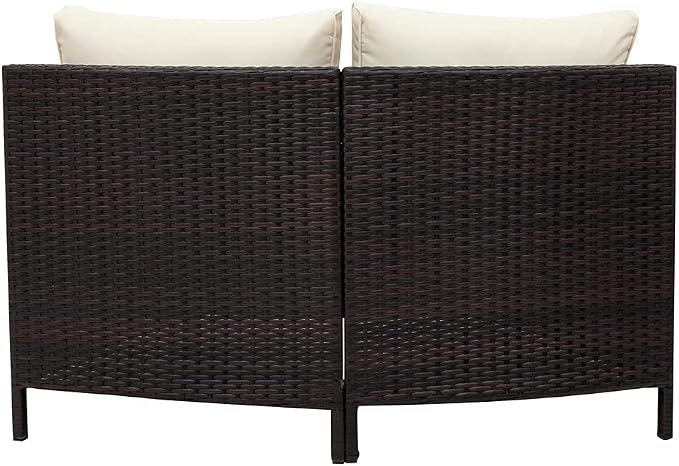 5-Piece Half Moon Outdoor Sectional Sofa Set, Patio All-Weather PE Wicker Furniture with Pillows, Cushions and Half-Moon Tempered Glass Table,Beige