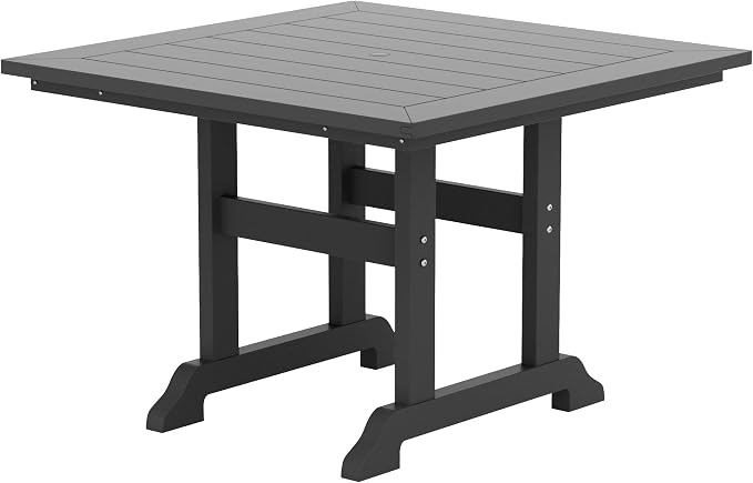 WestinTrends Malibu Outdoor Dining Table, All Weather Poly Lumber Adirondack 43" Trestle Square Patio Table with Umbrella Hole, Gray
