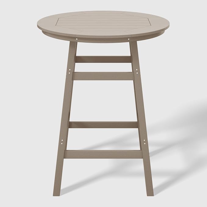 WestinTrends Malibu Outdoor 35" HDPE Round Patio Bar Height Table, Weathered Wood