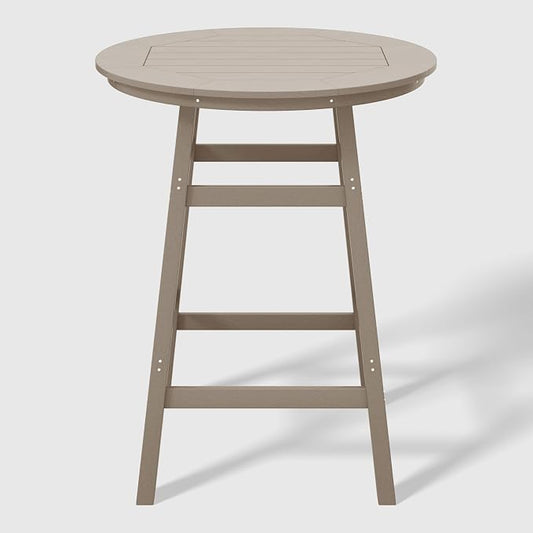 WestinTrends Malibu Outdoor 35" HDPE Round Patio Bar Height Table, Weathered Wood