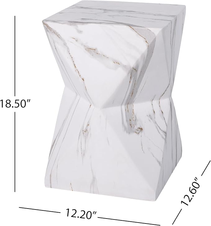 Merax 18.5" H Modern Geometric MGO Side Table, Hourglass Accent Table with Faux Marble Finish - Weather Resistant End Table for Indoor and Outdoor Use, Living Room, Bedroom & Patio, White Marble
