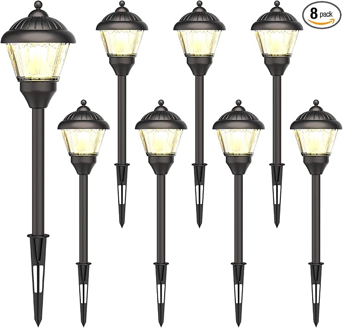 Pathway Lights 1.5W LED 8PK Outdoor Low Voltage Landscape Lighting Kits 100Lumen Hardwired Path Lights 3000K Warm White Metal 12V Bronze Electric Sidewalk Walkway Light with Cable Connector