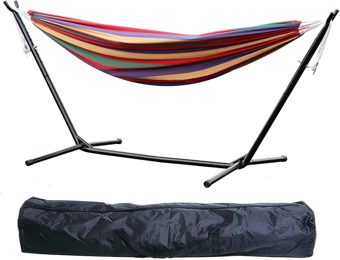 Portable Hammock with Stand for Outside, Heavy Duty Hammock 2 Person,Easy Assembly,440lbs Weight Capacity, Outdoor Double Hammocks for Patio, Garden, Backyard & Beach,Includes Carry Bag (Red)