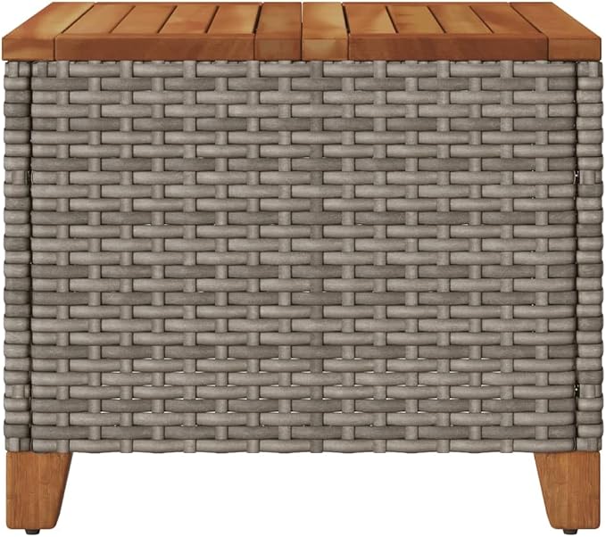 Square Outdoor Side Table, Small Patio Garden Coffee Table with Synthetic Poly Rattan, Compact Accent Table for Balcony Backyard, 17.7 x 17.7 x 14.6 Inches, Gray and Brown