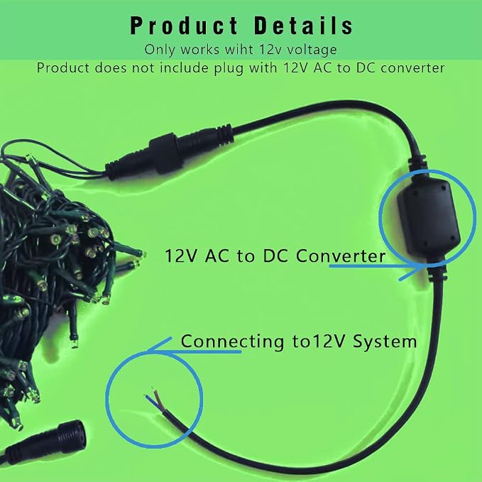 12V Outdoor String Lights- Low Voltage Outdoor String Lights -Works with Low Voltage Landscape Lighting Systems -for Holiday Decorations, Christmas Tree Lights Holiday Party Wedding(（Green）)