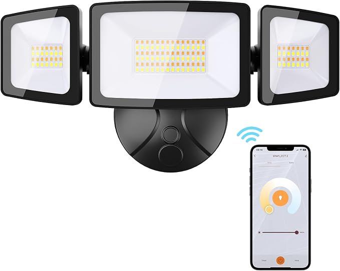 Onforu 55W Smart LED Flood Lights Outdoor, 5500LM, Tunable 2700K-6500K, APP Control, WiFi Alexa Security Lights with Timer & Adjustable 3 Head, IP65 Waterproof for House, Yard, Porch, Garage, Backyard