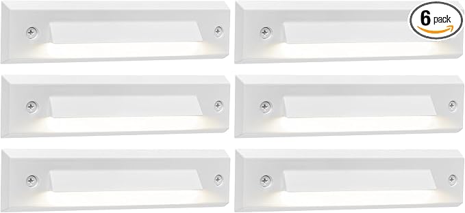 6 Pack LED Low Voltage Stair Lights, Linear Shape Cutoff Outdoor Step Lights, Landscape Lighting, 2W 9-15V AC/DC 3000K Waterproof Accent Deck Lights, Die-cast Aluminum, Glossy White