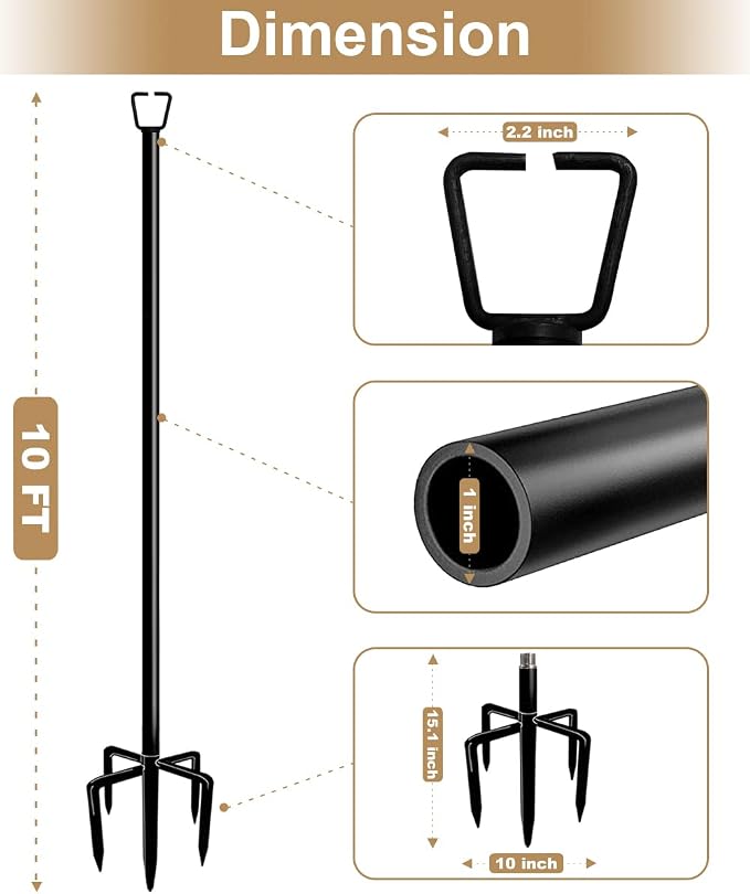 Queension 10FT Plug Floor String Light Poles for Outdoor String Lights for Garden, Backyard, Patio Lighting Stand for Parties, Bistro & Weddings, 2 Pack | for Garden, Backyard, Patio Lighting Stand for Parties, Bistro & Weddings