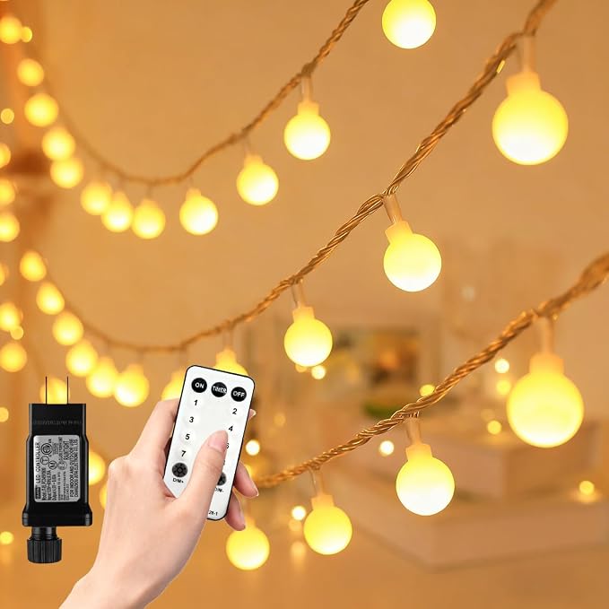 RaThun 65.6ft Globe String Lights with Remote for Indoor Bedroom Warm White | 150 LED Fairy Lights with Timer, 8 Modes, 16ft Extended Lead, Linkable for Bedroom,Dorm,Classroom,Christmas,Indoor Decor