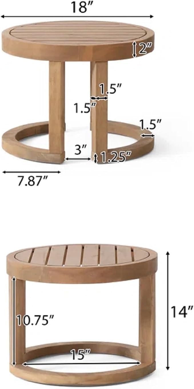 Outdoor Side Table, 18" Farmhouse Acacia Wood Round End Table Patio End Side Table, Round Sofa Side Table Coffee Table for Patio Porch Lawn Living Room (J-Brown)
