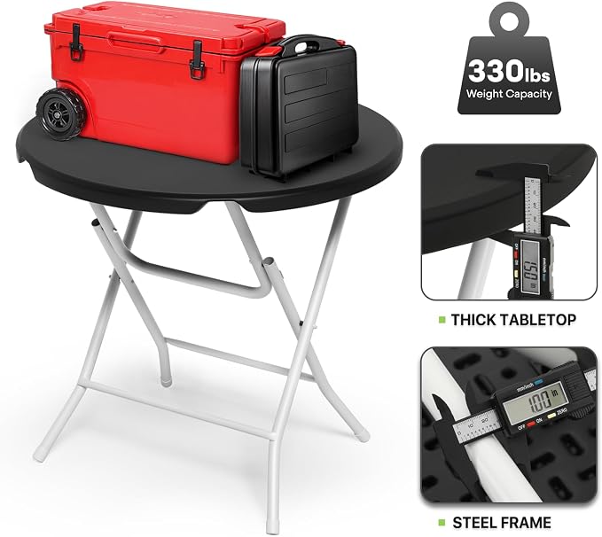 Magshion 31" Round Folding Table Balck Foldable Plastic Card Outdoor Utility Tables for Picnic Party Dining