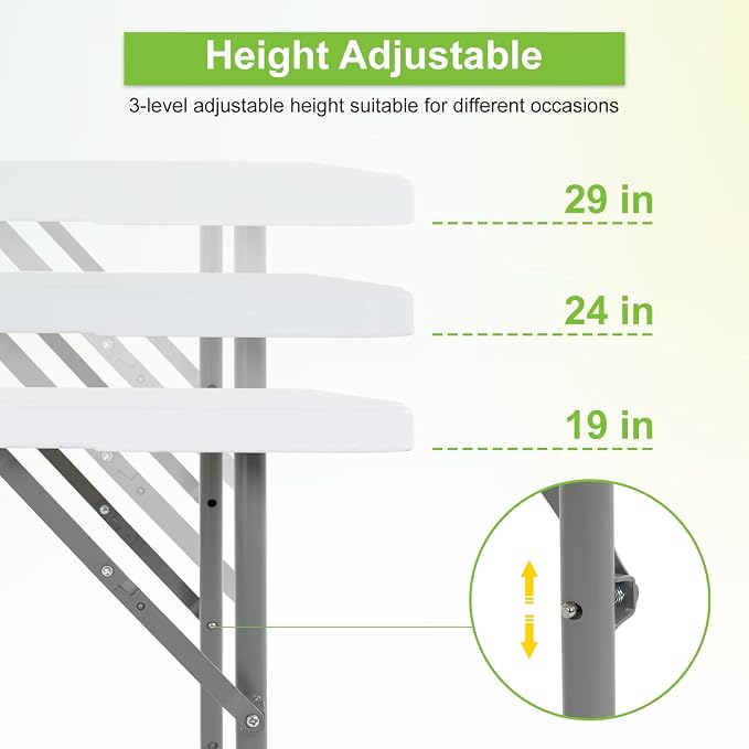 34" Folding Card Table, Heavy Duty HDPE Square Table, Fold-in-Half Portable Design with Carry Handle, Indoor Outdoor Utility Dining Table for Picnic, Camping, 330 lbs (White, 4FT)