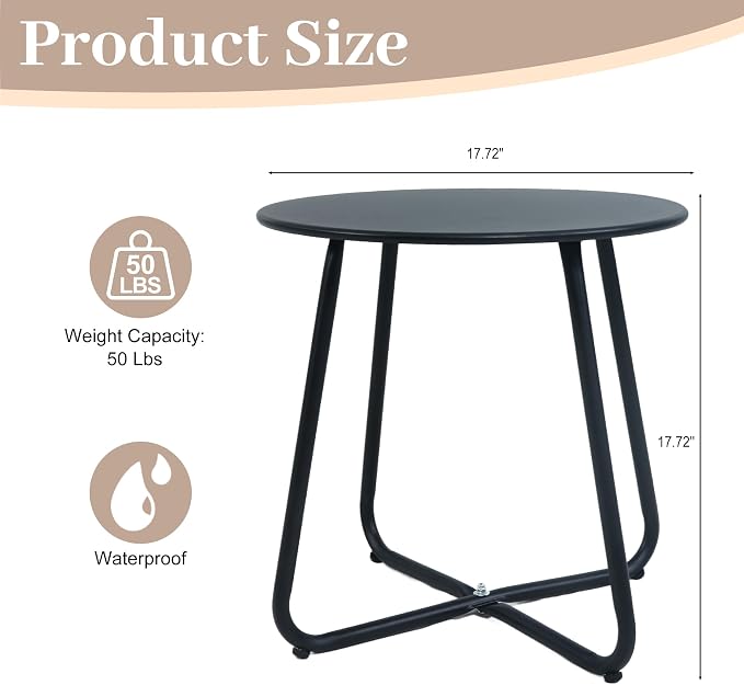Outdoor Side Table Metal - Portable Accent Table, Multi-Functional End Table for Patio, Balcony, Bedroom & RV Use