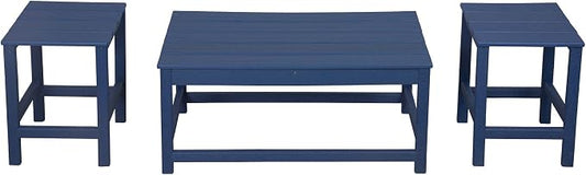 WestinTrends Malibu 3-Piece Set Outdoor Coffee and Side Table for Adirondack Chair, Navy Blue
