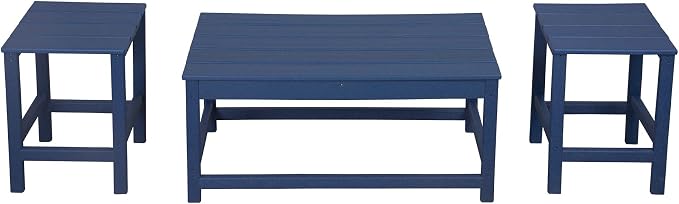 WO Home Furniture HDPE 2pcs Side and 1pc Coffee Table for Adirondack Chair, Weather and UV Resistant for Outdoor, Patio, Backyard, Porch, Garden, Navy Blue