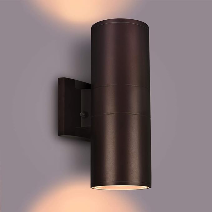 Exterior Lighting Fixtures, Dusk to Dawn Outdoor Wall Sconce | Bronze Cylinder Up Down Lighting for House Garage Front Porch, Aluminum Anti-Rust 12in with E26 Base,Warm White, ETL Listed