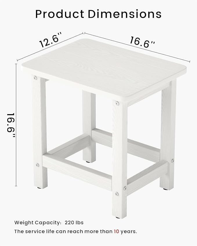 Set of 2 HDPE Outdoor Side Table, Weatherproof Small Outdoor Table for Adirondack, 16.6-Inch Patio Square End Tables for Garden, Backyard, Porch, Deck, Balcony, Poolside (White)