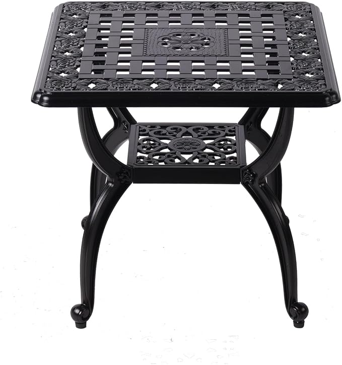 21" Cast Aluminum Outdoor Side Table,Small Patio Table,Outdoor Coffee Tables for Patio,Garden,Balcony, for All Weather (Black, Square)