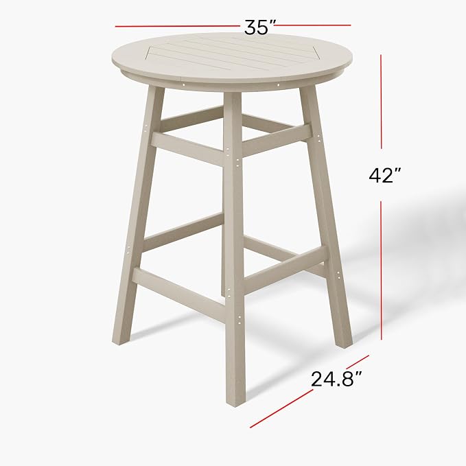WestinTrends Malibu Outdoor 35" HDPE Round Patio Bar Height Table, Teak