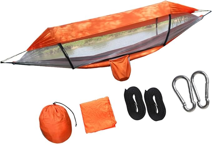 Camping Hammock with Canopy Anti Roll Widened 300kg Capacity Tree Hammock for Backyard Lounging Backpacking Open Air Activities