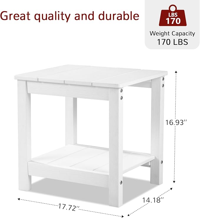 Stoog HIPS Outdoor Side Table, Weather Resistant Patio End Table, Easy to Clean & Fade Resistant, for Patio, Pool, Deck, Garden, White