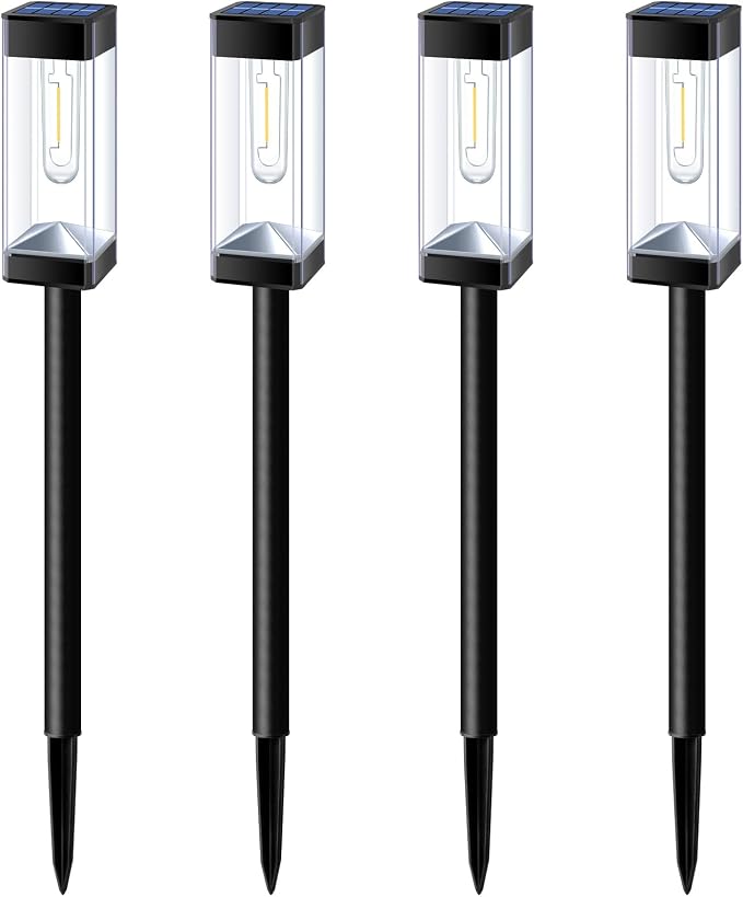 Solar Pathway Lights Outdoor Waterproof Landscape Lighting 4 Pack | Solar Lights Outdoor for Yard Driveway Garden Walkway Lawn Path Decor, Auto On/Off, LED Bright 3000K Tungsten Filament Bulb