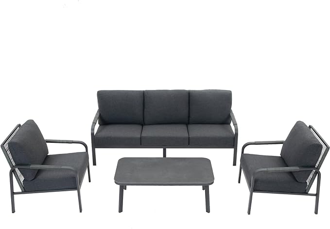 4-Piece Aluminum Outdoor Sofa Set with Coffee Table – 3-Seat Sofa and Rattan-Style Backrests, Perfect for Patio, Balcony, Garden (Grey)