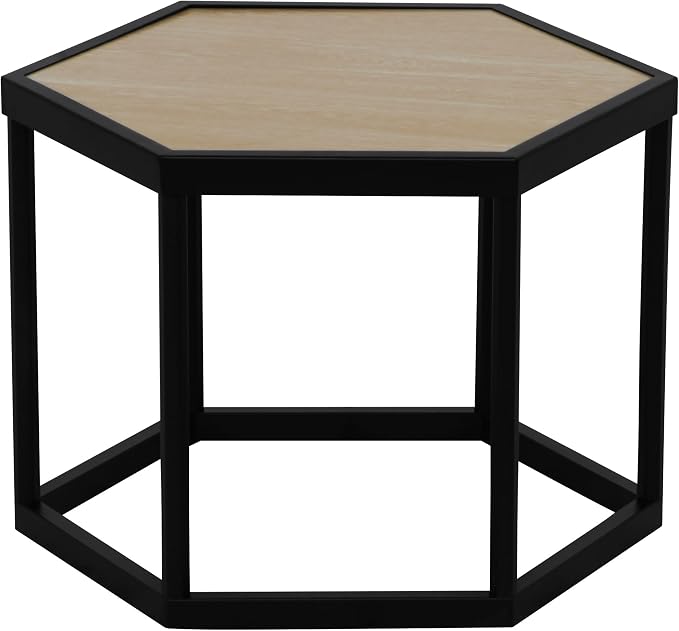 Honeycomb Indoor/Outdoor Omni Table: Weather, Rust, Heat, and Stain Resistant, Flexible Design to Stand Alone or be Combined, Stylish Yet Sturdy, Woodgrain Tile Top, Steel Frame with Ebony Finish