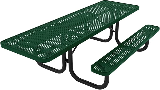 COATEDOUTDOORFURNITURE Heavy-Duty Portable ADA-Compliant Outdoor Picnic Table, Punched Steel Patio Dining Furniture Made in America (8ft Rectangular, One-Side Handicap, Green)