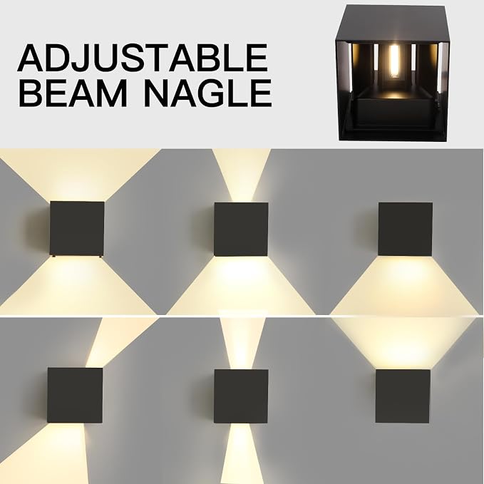 Mille Lucciole 12W 2Pack Outdoor Wall Lights Exterior/Interior,LED Black Outdoor Wall Sconces Light Fixtures Modern,IP65 Waterproof Square Aluminum Wall Lamps, Up and Down Lights 3000K Warm Lights