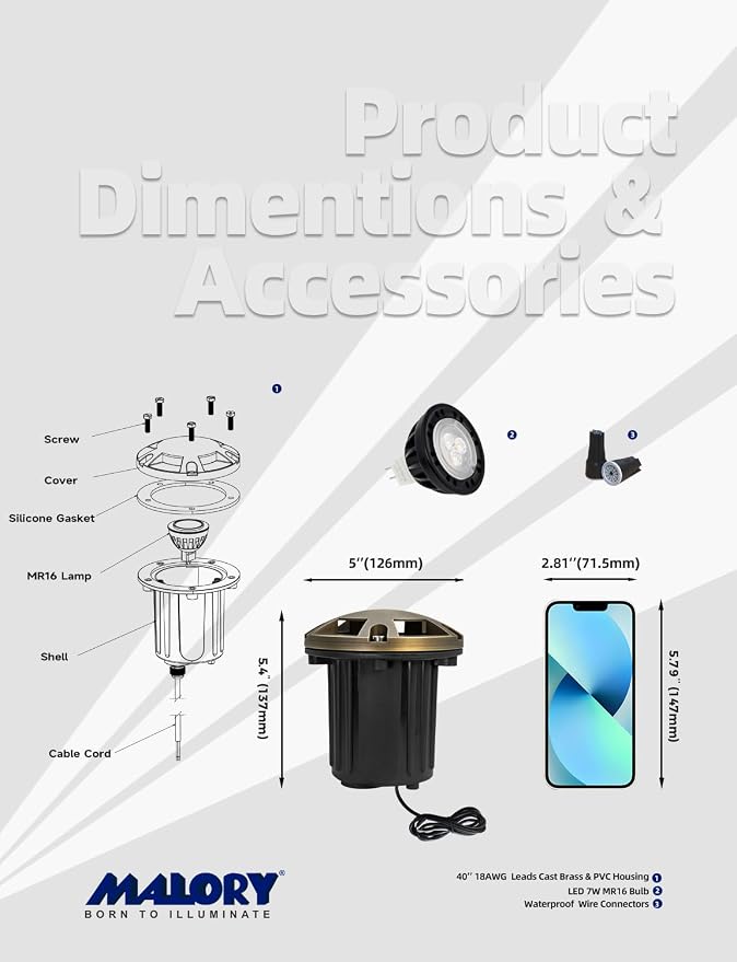 MALORY Brass Top Cover Landscape Well Lights,(φ126 mm) 12V Low Voltage Outdoor In Ground Lights,Landscape Lighting for Pathway, Driveway, Garden (Five-Direction Turret, 4-Pack with Bulb)