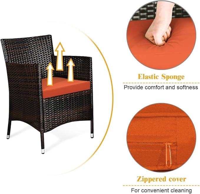 HOMGX 4 Piece Rattan Patio Furniture Set, Sectional Sofa Chair, Wicker Set with Tempered Glass Coffee Table & Thick Cushions, Wicker Patio Set for Garden, Lawn, Poolside, Backyard (Orange)
