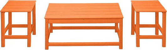 WestinTrends Malibu 3-Piece Set Outdoor Coffee and Side Table for Adirondack Chair, Orange