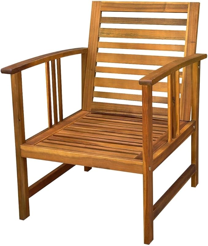 4-Piece Brown Acacia Wood Outdoor Dining Set | Includes a rectangular table, one bench, and two chairs, providing rustic seating for balconies, patios, and terraces.