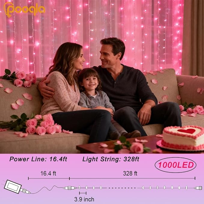 1000 LED Pink Christmas Lights Outdoor String Lights, 328 ft | Green Wire Waterproof Twinkle Fairy Lights Plug in with Timer, 8 Modes String Lights Indoor Bedroom Halloween Decorations