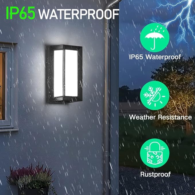 Outdoor Wall Light Dusk to Dawn,Modern Exterior Wall Sconce LED,6000k Black Exterior Wall Fixtures,Ouside Light for House Garage Walkway Backyard Garden