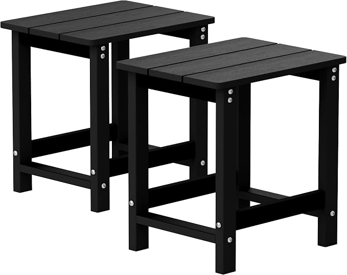 MXIMU Outdoor Side Table Set of 2: Heavy-Duty Sturdy Warp Resistant Adirondack Table - Wood Grain Finish Outdoor End Tables - Easy Assembly & Low Maintenance Patio Side Table Black
