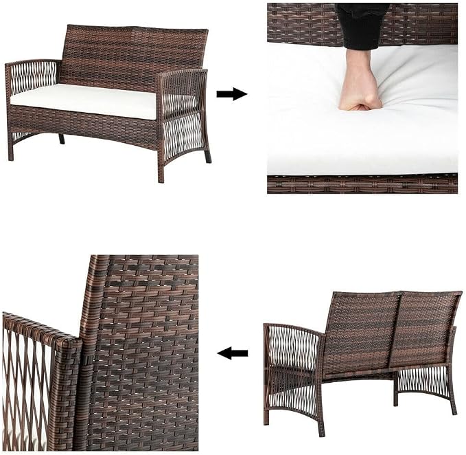 4PC Patio Furniture Set Sectional Wicker Sofa Chaise Lounge Rattan Chair Outdoor Sofa Covers Sectional Sofa