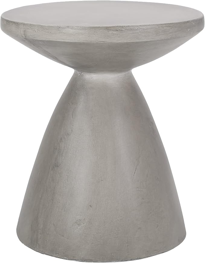Outdoor Side Table 18" Hourglass Shape Lightweight Concrete-Look Outdoor Indoor Accent Table Decorative Garden Stools, for Patio Porch Living Room, Grey