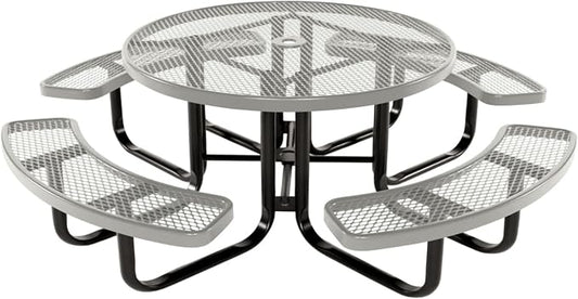 COATEDOUTDOORFURNITURE Heavy-Duty Portable Outdoor Kids Table with Umbrella Hole, Expanded Metal Kids Picnic Table, Commercial-Grade, Made in America (46 in, Round, Childrens, Gray)