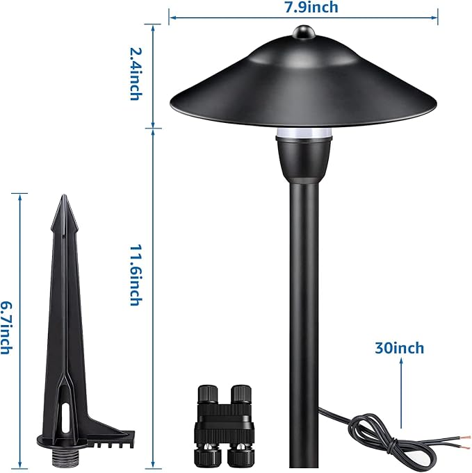 SUNVIE 3W Low Voltage Pathway Lights, 8-Pack 3000K 12-24V Classic Aluminum | 150lm, IP65 Waterproof, ETL Listed Wire, with Fastlock2 Connectors, Landscape Path Lights, for Yard Garden Walkway Driveway