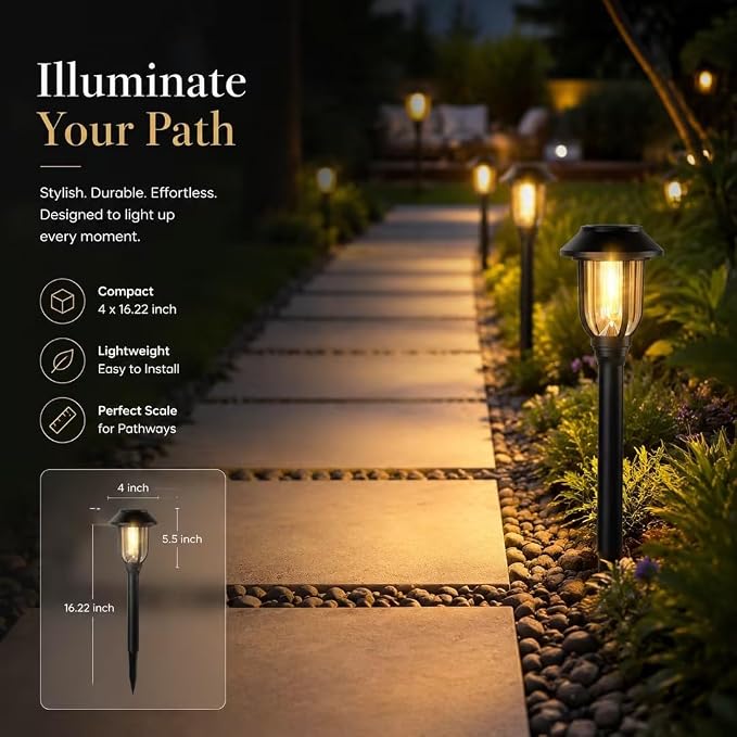 Solar Lights Outdoor 12 Pack, Solar Pathway Lights Warm White, Waterproof Auto On/Off Solar Powered Garden Lights for Yard Landscape, Walkway, Path, Driveway Decor